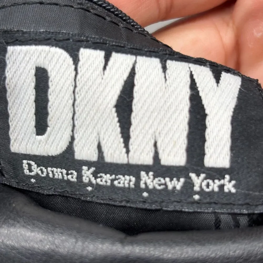 Vintage DKNY Donna Karan New York Black Leather Crossbody Bag Korea Brass '90s